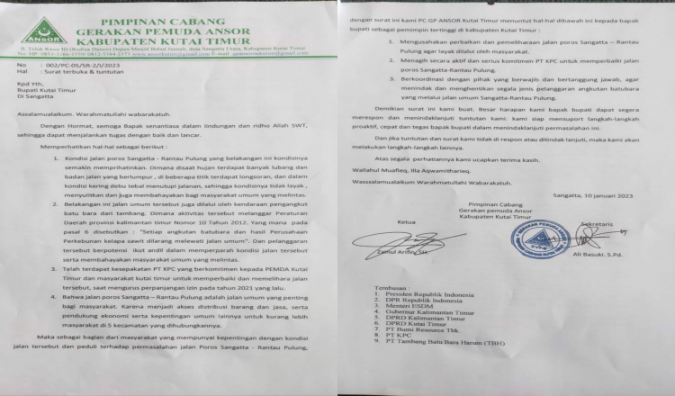 Kondisi Jalan Poros Ranpul Memprihatinkan, GP Ansor Kutim Buat Surat Terbuka, Zainul: Kami Tujukan hingga Presiden